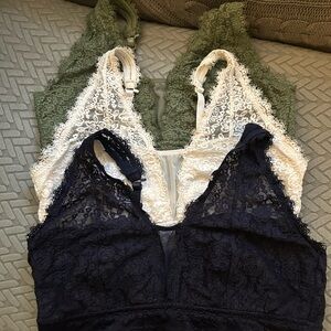 Aerie Lace Bralette Trio - Navy, White, Green